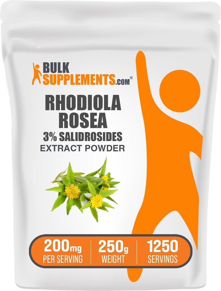 BulkSupplements.com Poudre d'extrait de Rhodiola - 3% Salidrosides, Extrait de Rhodiola Rosea - Supplément à base de plantes, sans gluten, 200mg par portion, 250g (8,8 oz) (paquet de 1)