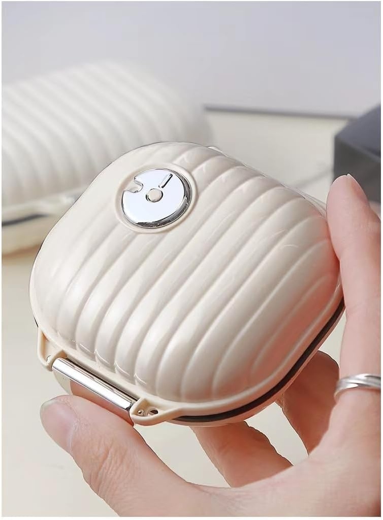 Pill Organizer Fall mit Carabiner, 7 Komponenten, Kompartmentalisiert Spender für Männer und Frauen, Beige(Kleine Milchweiß)