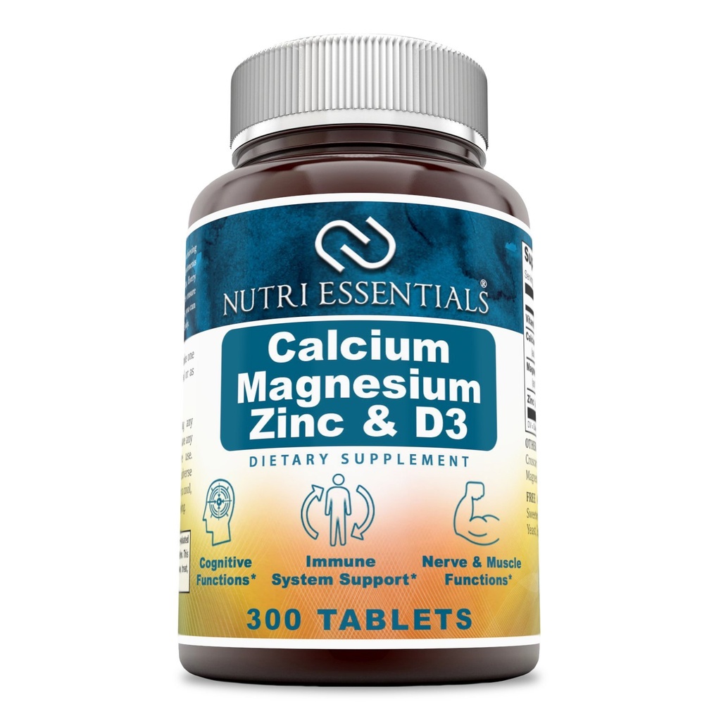 Calcium Magnesium Zink + Vitamin D3 Tabletten- Fördert starke Knochen & Zähne, Unterstützung Nerve & Muskel Funktion* (300 Zähler)
