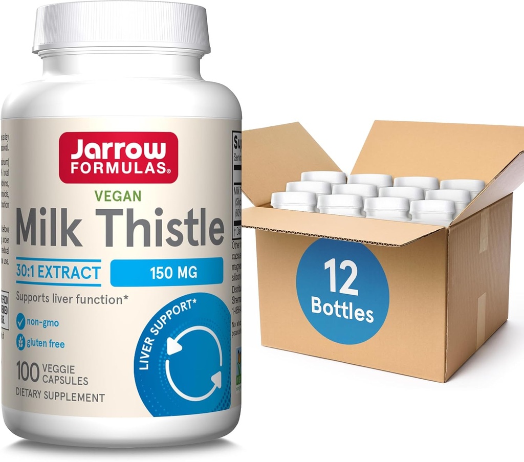 Jarrow Formulas Milk Thistle 150 mg - Antioxidans Unterstützung Immunantwort, Leberfunktion & Glutathion - Bis zu 100 Servierungen (Veggie Kapseln), Packung von 12