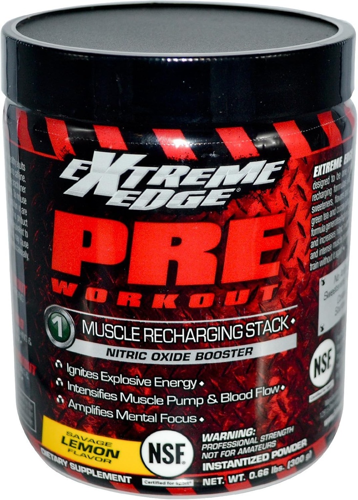 Bluebonnet Nutrition Extreme Edge Préentraînement, Formule de recharge musculaire*, Augmente les niveaux d'oxyde nitrique (NO)*, sans soja, sans lait, citron, 0,66 LB, 30 portions