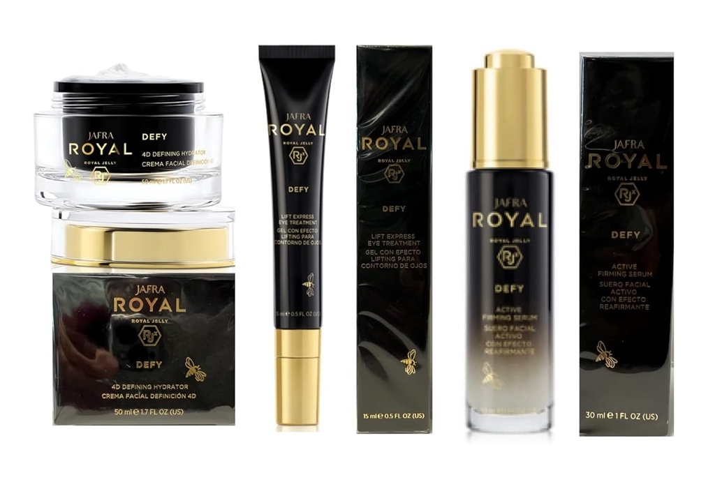 Jafra Royal Jelly Defy Trio-4D Defin Hydrator/Active Ferming Sérum/Eye Traitement