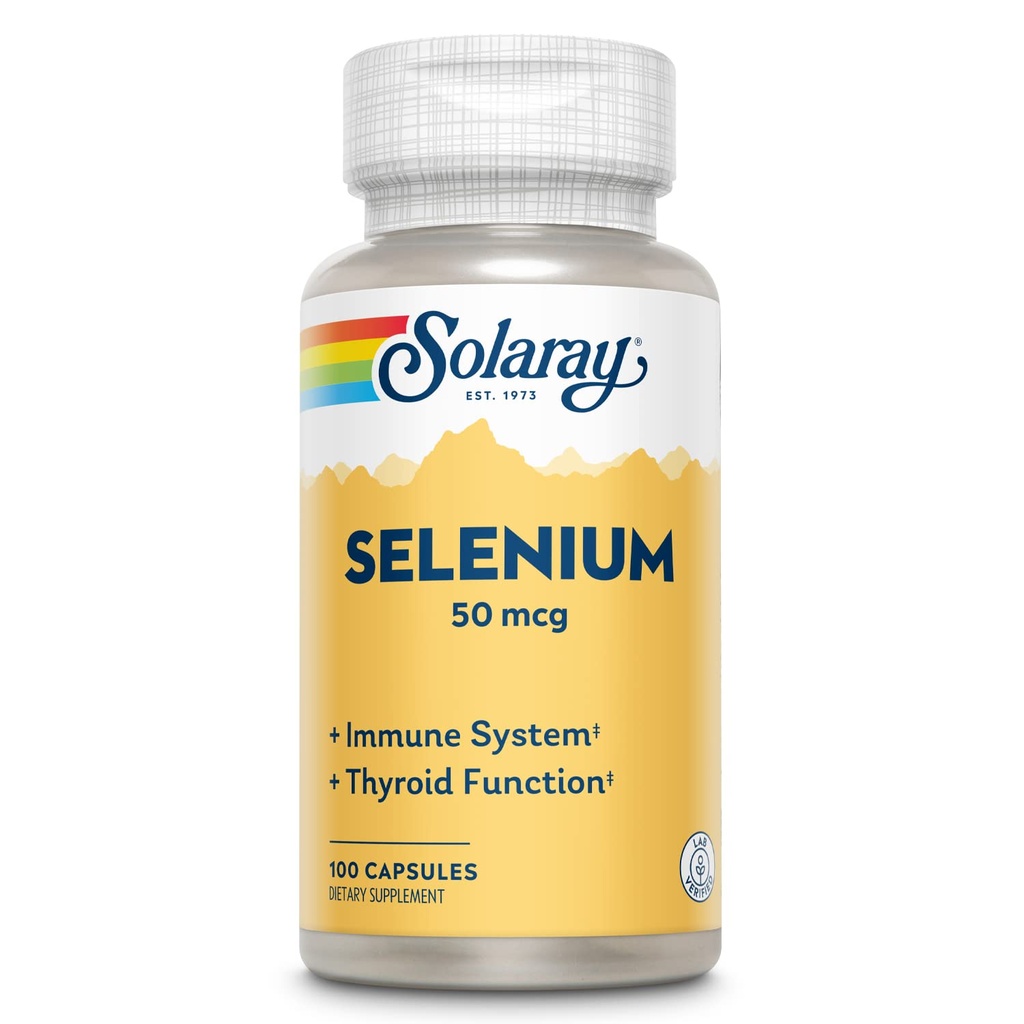 Solaray Sélénium 50 mcg, Système immunitaire sain, Fonction thyroïdienne et support antioxydant, 100 capsules