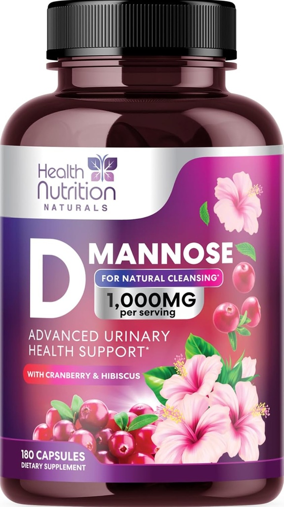 D-Mannose Supplement 1.350mg - mit Cranberry, Hibiscus & Dandelion - Fast-Acting, Natural Urinary Tract & Bladder Unterstützung für Frauen & Männer – Flush & Cleanse Verunreinigungen – Non-GMO, Vegan – 180 Kapseln