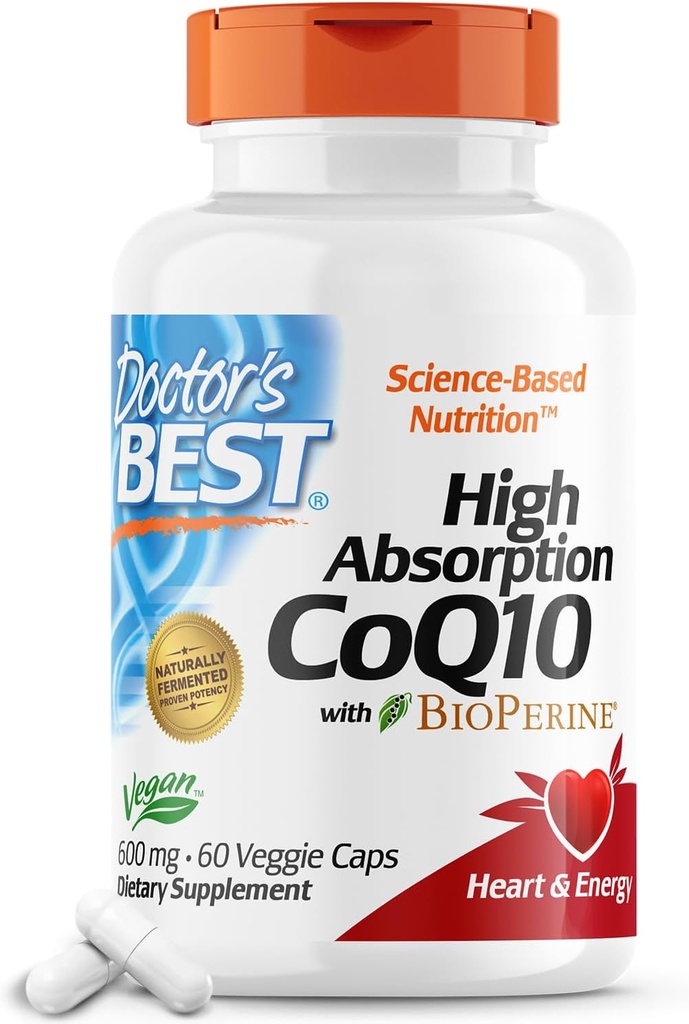 Doctor's Best High Absorption CoQ10 mit BioPerine, Herz-Gesundheit & Energie Produktion, Natürlich vergütet, Non-GMO, Vegan, Glutenfrei, 600 mg, 60 Veggie Caps