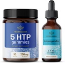 HERBAMAMA 5-HTP und Ashwagandha Kit - Bundle von 200 mg 5-Hydroxytryptophan Gummies & Ashwagandha Liquid Drops 2 fl oz - Vegan, Non-GMO, Alkohol & Gelatin-Free - 2 Pack