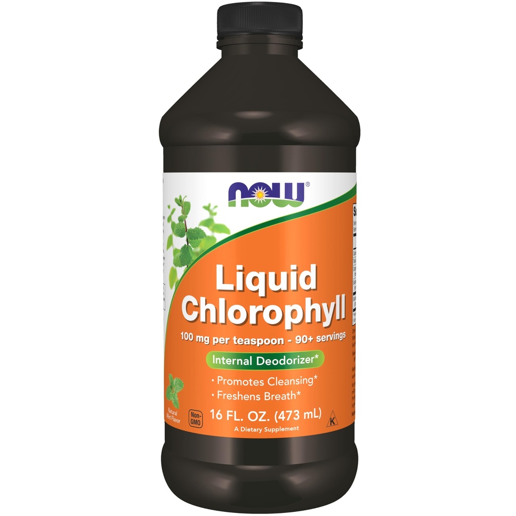 MAINTENANT Aliments suppléments, Chlorophylle liquide, Super concentré, Désodorisant interne*,Boost Energy, Mint Flavor, 16-Ounce