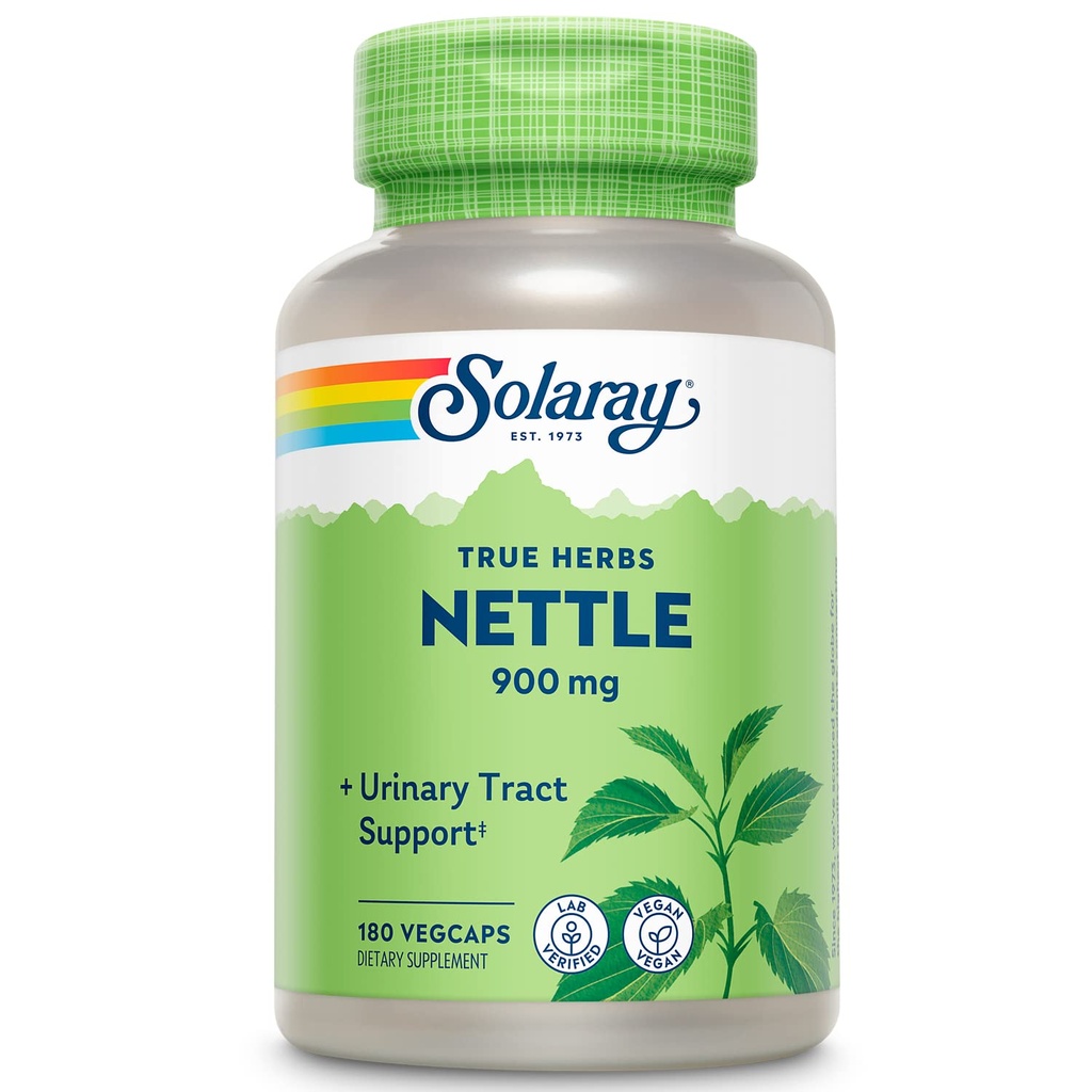 SOLARAY Nettle Leaf 450mg Soins du rein, de l'urine et de la prostate Utilisation traditionnelle pour une réponse allergique et respiratoire saine 180 CT
