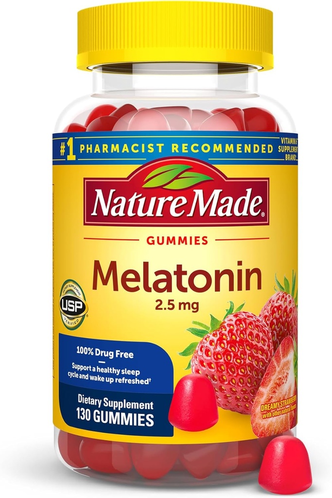 Nature Made Melatonin Gummies 2.5 mg, 100% Drug Free Sleep Aid for Adults, Melatonin Supplement 130 Count, 130 Day Supply