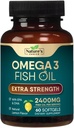 Omega 3 Supplément à l'huile de poisson 2400 mg - Triple Strength EPA & DHA Huile de poisson Omega 3, Supplément aux acides gras essentiels Softgels, Suppléments de soutien pour la santé du cerveau et du coeur, Non-OGM sans gluten, 60 Softgels