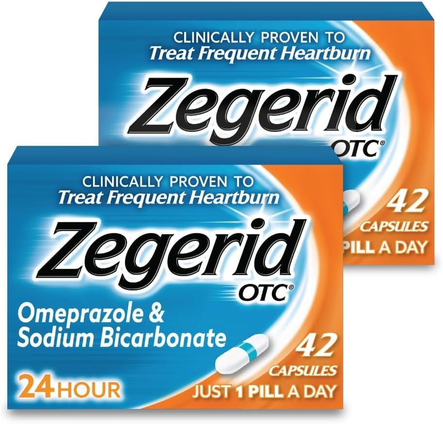 Zegerid OTC, Omeprazol Plus Natriumbicarbonat, 24 Stunden, Proton Pump Inhibitor (PPI), Heartburn Medicine, Acid Reducer, Zwei 42ct Cartons