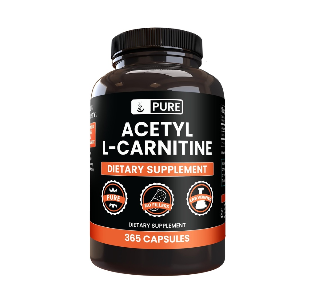 Ingrédients originaux purs Acétyl L-Carnitine (365 Capsules) Pas de Magnésium ou de Rice Fillers, Toujours Pure, Verified Lab
