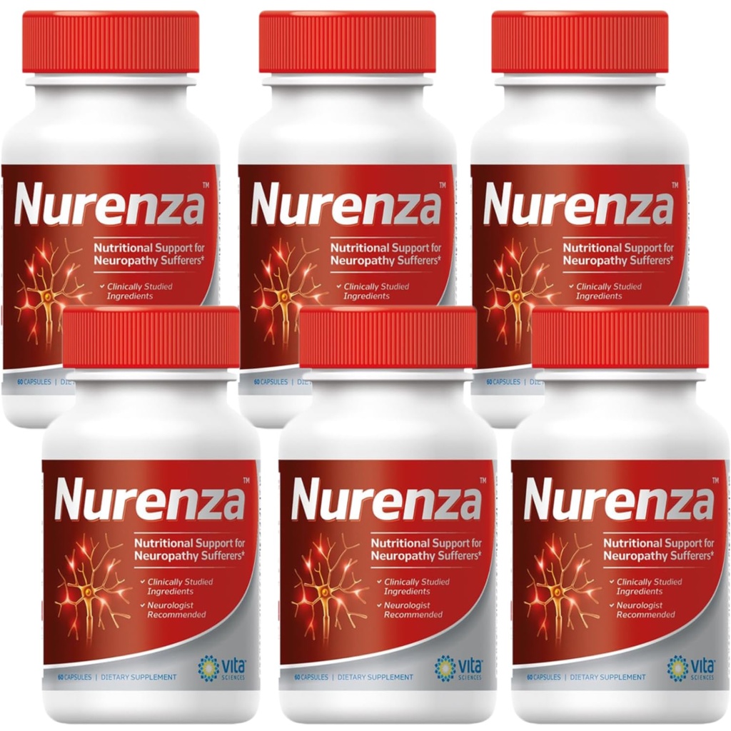Vita Sciences Nurenza Neuropathy Relief Supplement 40x Strength Natural R-ALA Form for Nerve Health, Fast Repair w/ Vitamines, Antioxydants Revitalisant Pieds, Mains, Jambes et orteils. 60 Ct. - Pack de 6