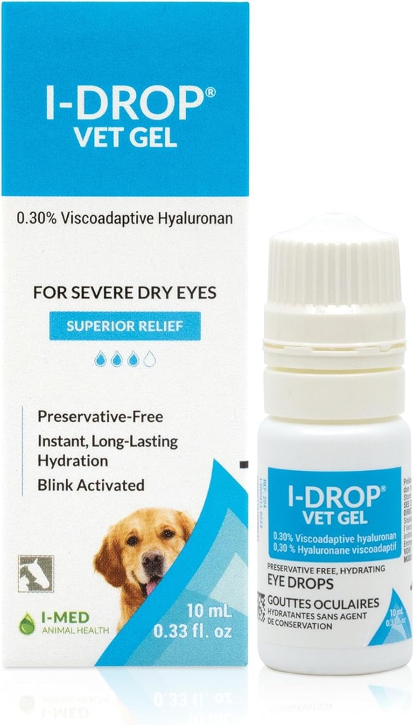 I-DROP Vet Gel: Pet Eye Drops für Hunde | Lubricate Acute/Seasonal Dry Eyes | Superior Comfort | Long-Lasting Relief | Weniger Anwendung erforderlich, 0.30% Hyaluronan | Multi Dosis Flasche | Eine Flasche 10 ml