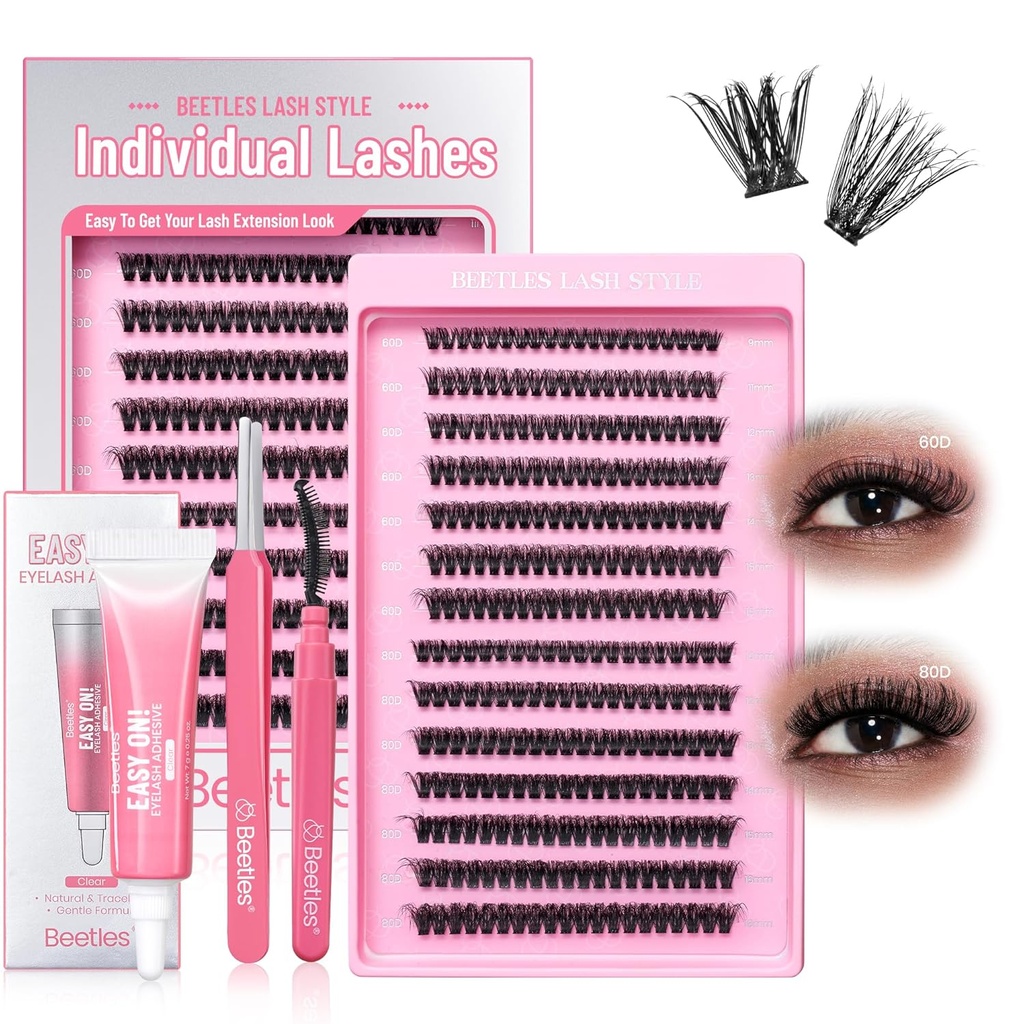 Kit de clusters de laches de dendroctone Love Expressing 60D 80D 9-18mm Clusters de cils Kit 280pcs Extension de laisse individuelle D Curl 3D Fluffy Extension de faux cils DIY K009