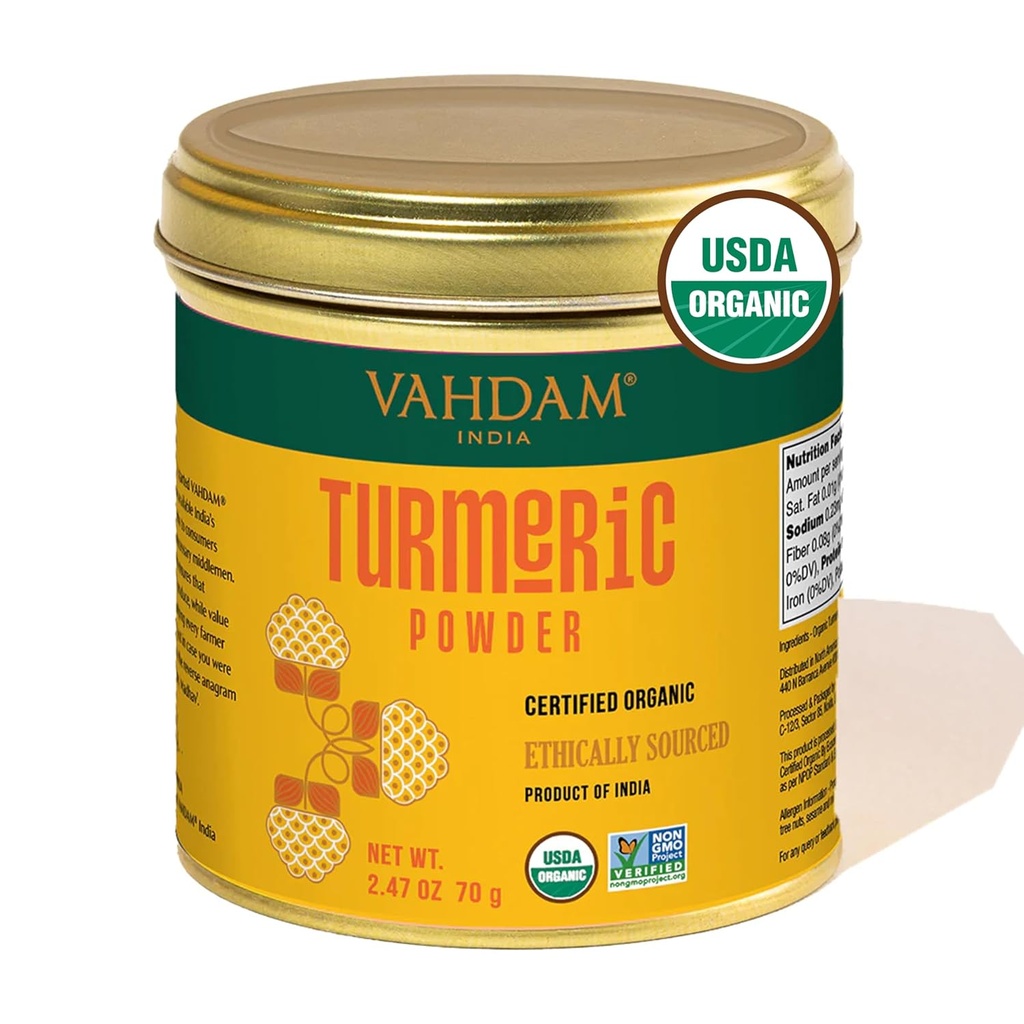 VAHDAM, Organic Turmeric Powder w/ High Curcumin (2.47oz) USDA Organic, 100% Raw from India | Glutenfrei, Non-GMO | Premium Qualität & Aroma | Single Origin Spice | Direkt von Quelle