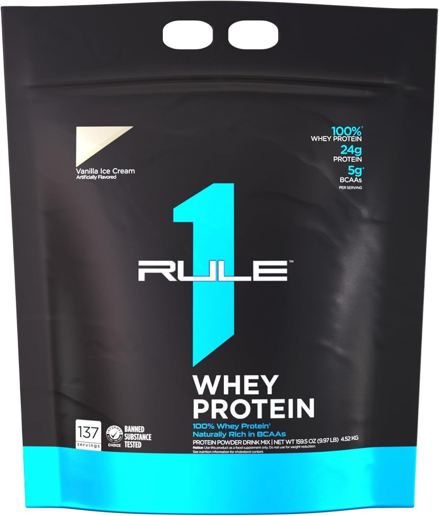 Règle 1 Protéines de lactosérum – Protéines à action rapide de 24g provenant de sources de lactosérum avec des AAE et BCAA qui se produisent naturellement pour la récupération d'entraînement ou à tout moment (10 livres*, crème glacée de vanille)