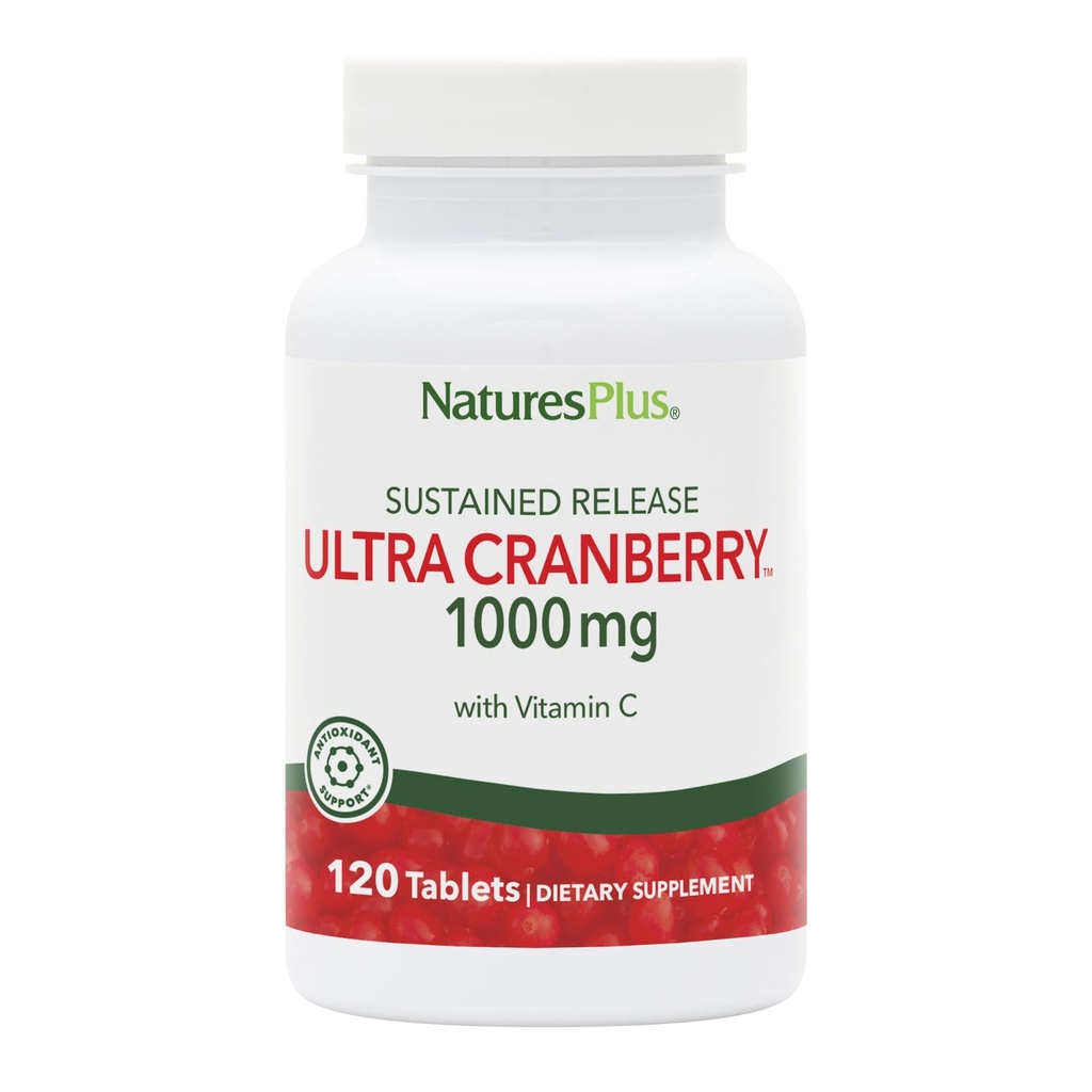 NaturesPlus Ultra Cranberry, Sustained Release - 1000mg, 120 Tabletten - mit Vitamin C - Vegetarisch, Glutenfrei - 60 Servietten