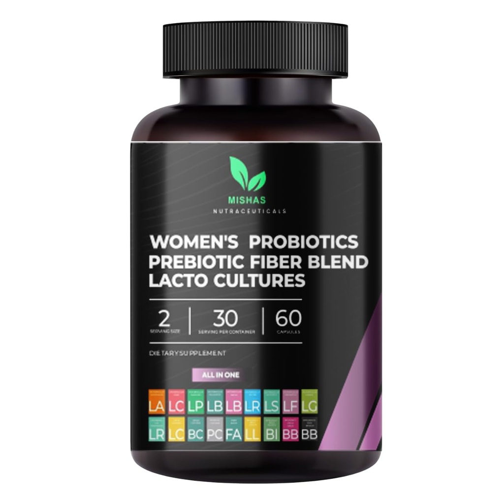 Mishas Nutraceuticals Probiotics for Women, 50 Billion CFU - 16 Probiotische Strains mit Präbiotikum – Unterstützt Vaginale Gesundheit, Gut Gesundheit und Immunsystem - Feminine Supplement – 60 Kapseln