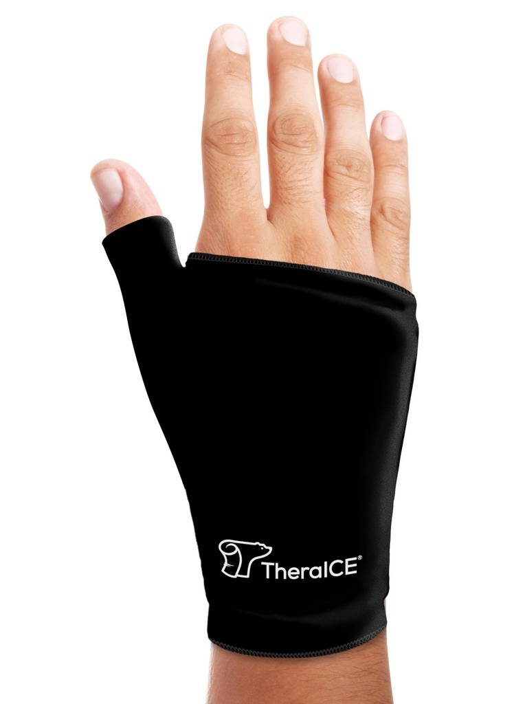 TheraICE Wrist Ice Pack Wrap Thumb Brace für entweder Hand für heiße & kalte Therapie - Wiederverwendbare weiche Gel Glove für Verletzungen, Carpal Tunnel, Arthritis, De Quervain's Tenosynovitis - Passt die meisten Frauen - S/M