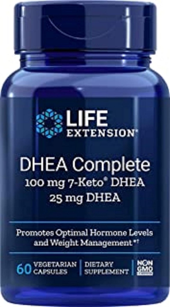 Durée de vie complète DHEA, 100 mg 7-Keto DHEA, 25 mg DHEA, 60 gélules