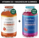 Sans sucre Vitamine D3 K2 Gummées (180 Gummées) et sans sucre Gummées de magnésium (180 Gummées), Vitamine D3 Gummées 5000 UI+K2 MK7 80 mcg, Gummées de citrate de magnésium 500 mg