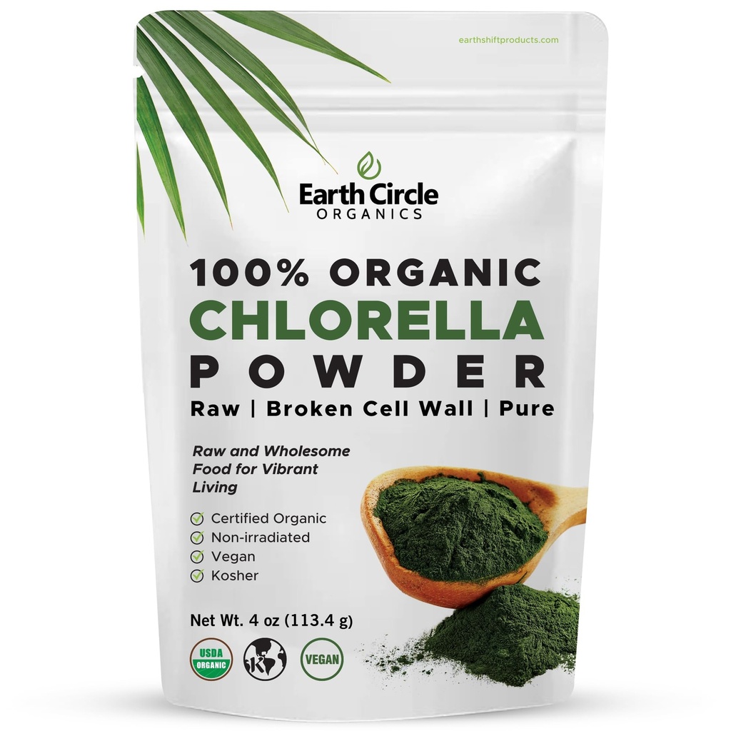 Cercle de Terre Organiques Poudre de Chlorelle Bio Superfood -Kosher -Chlorophylle, Vegan, Algae Super Verte, Chlorella propre, Forte en Protéines, Fibre et Amino Acides - 4oz