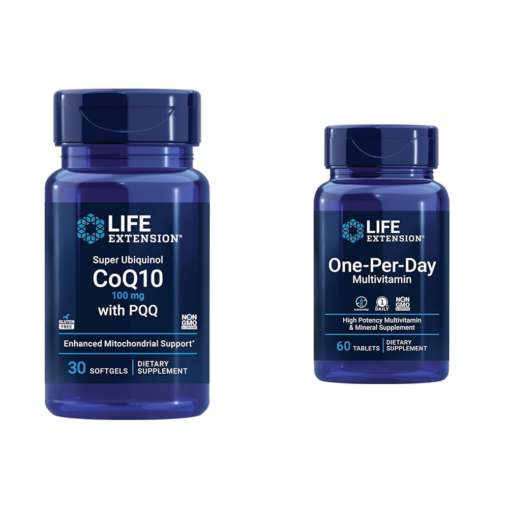 Extension de vie Super Ubiquinol CoQ10 avec PQQ, CoQ10, PQQ, shilajit, santé cardiaque et multivitamine par jour – emballé avec plus de 25 vitamines, minéraux et extraits végétaux