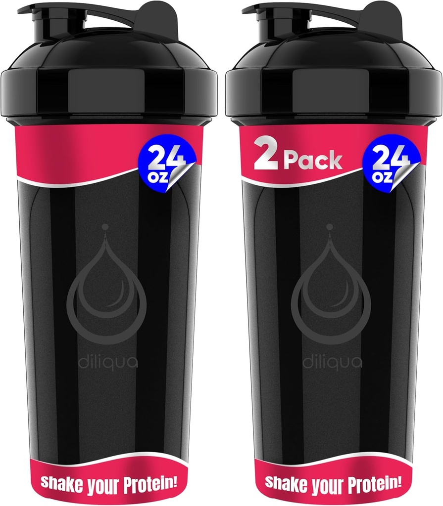 2 PACK, Double 24 oz Shaker Bottles mit leistungsstarken Draht Whisks für Proteinmischungen | Leakproof Blender Shaker Bottles (Black)| BPA-Free & Geschirrspüler Safe | Shaker Cup für Protein Shakes