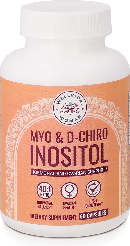 Myo-Inositol & D-Chiro Inositol Supplement Bottle (60 Kapseln) 40:1 Ratio Kapsel für Ovarian Support Myo-Inositol 1000mg & D-Chiro 25mg Inositol Kapseln w/ Caronositol - Daily Inositol für Damen