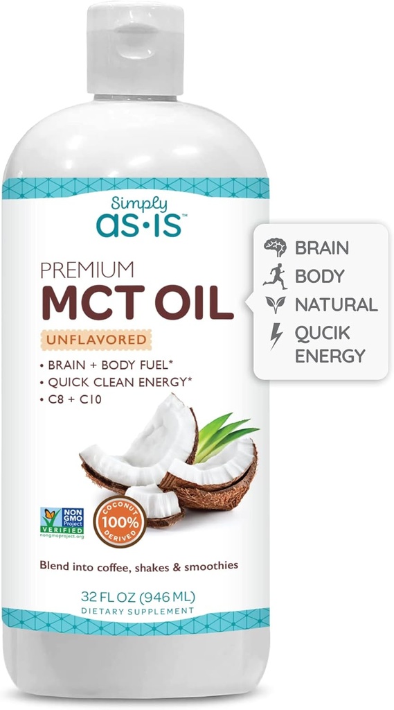 AS-IS einfach Premium MCT Öl C8 & C10 | Unflavored | 100% von Non-GMO Kokosnüssen | Perfekt für Morgen Kaffee | Schnelle saubere Energie | 32 fl oz (63 Servierungen)