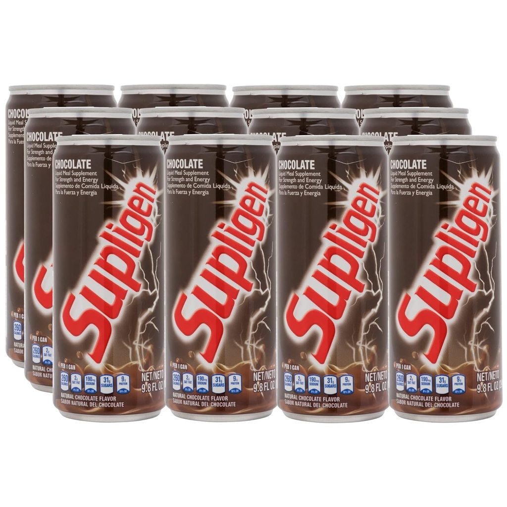 Supligen Chocolate Liquid Meal Supplement, 9.87 oz (Pack mit 12) – Protein & Vitamin Shake für Energie, Kraft & Erholung – Ready-to-Drink Nutritional Meal