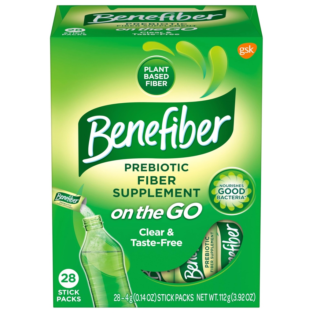 Benefiber On The Go Prebiotic Fiber Supplement Powder for Digestive Health, Daily Fiber, Unflavored - 28 Sticks (3.92 Unzen)