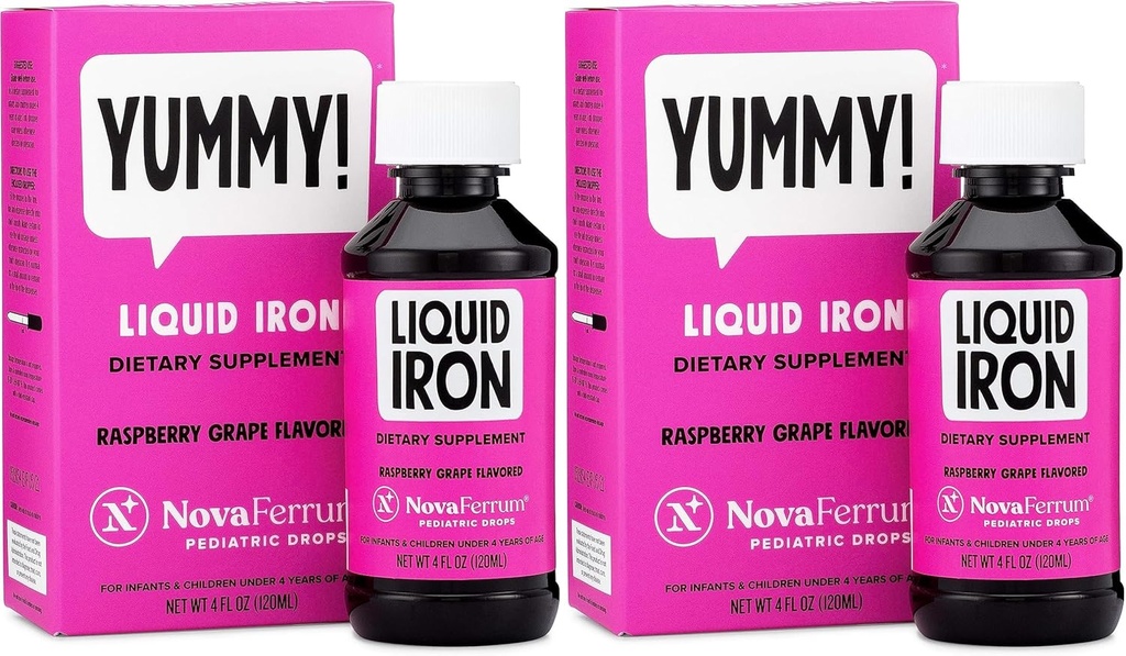 NovaFerrum Pediatric Drops Flüssige Eisen Ergänzung für Kleinkinder und Kleinkinder 4 fl oz (120 mL) - Raspberry Grape- Pack von 2