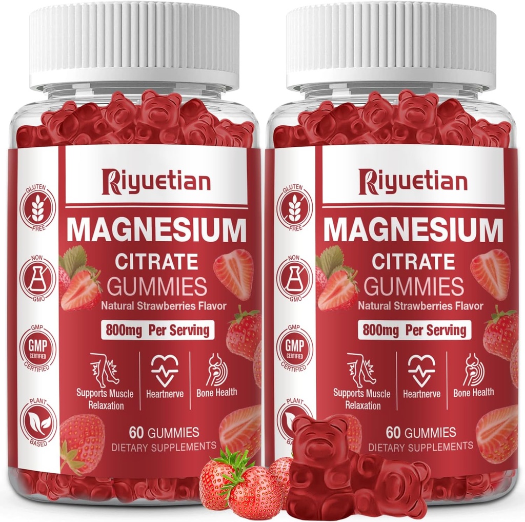 2 packs Citrate de magnésium extra-fort Gommies 800mg - Gommies végétaliens - favorise la relaxation saine, musculaire, osseuse et le soutien énergétique pour les adultes 120 Comte