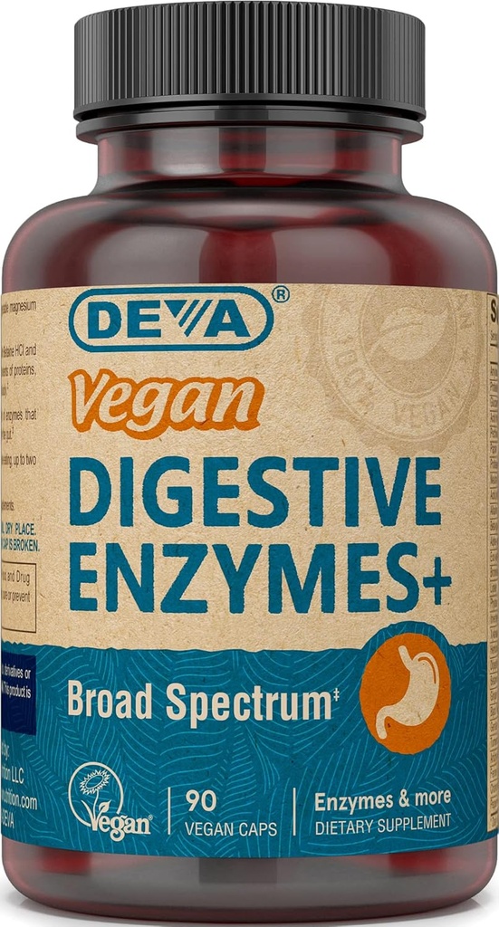 Deva Vegan Vitamine Verdauungsenzyme Plus - Eine einzigartige Mischung aus Enzymen & Kräuter - 90 Kapseln, 1-Pack
