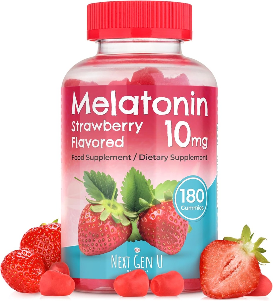 NGU prochaine génération U - Gommies à la mélatonine - Supplément alimentaire de 10 mg - Aromatisés aux fraises - 180 Gommies véganes