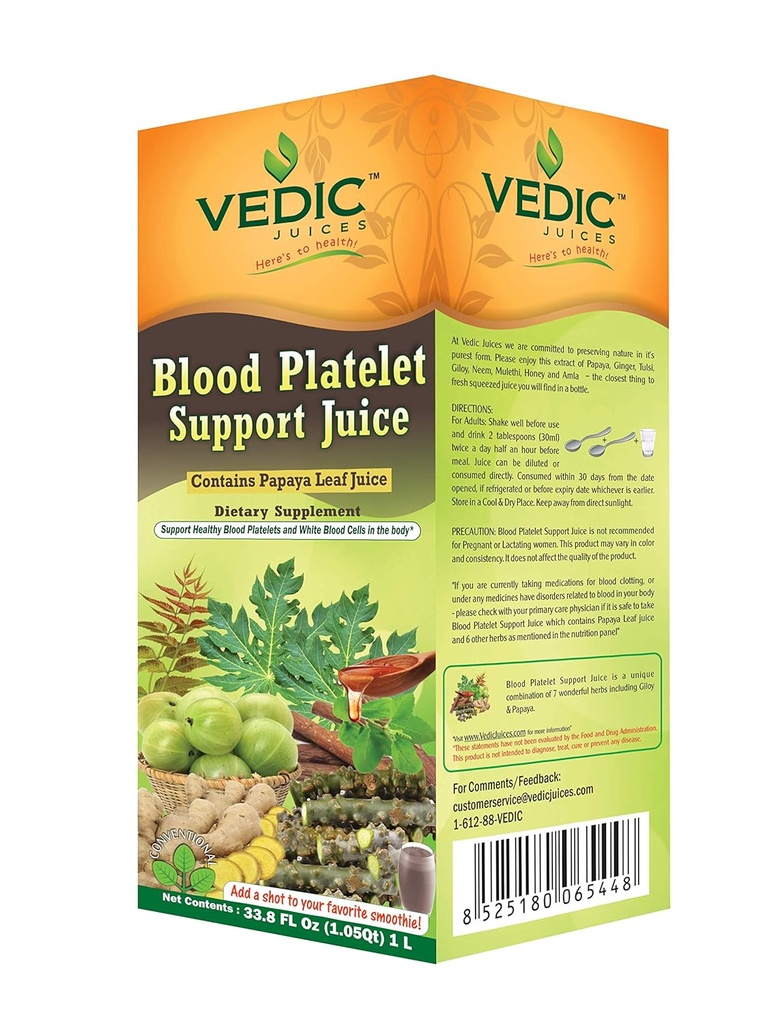 Vedic Juice Papaya Leaf + Flavor Papaya - Blutplättchensaft - Unterstützt Immun- & Verdauungsenzym Gesundheit - 33.8oz, Ideal für den täglichen Gebrauch