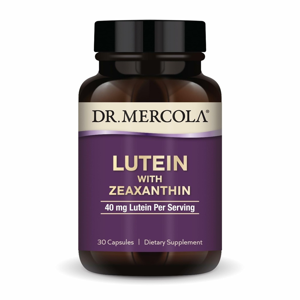 Dr Mercola Lutein avec Zeaxanthin, 30 portions (30 gélules), 40 mg de lutéine par portion, supplément alimentaire, soutient la santé de la vision et la fonction cognitive, non-OGM