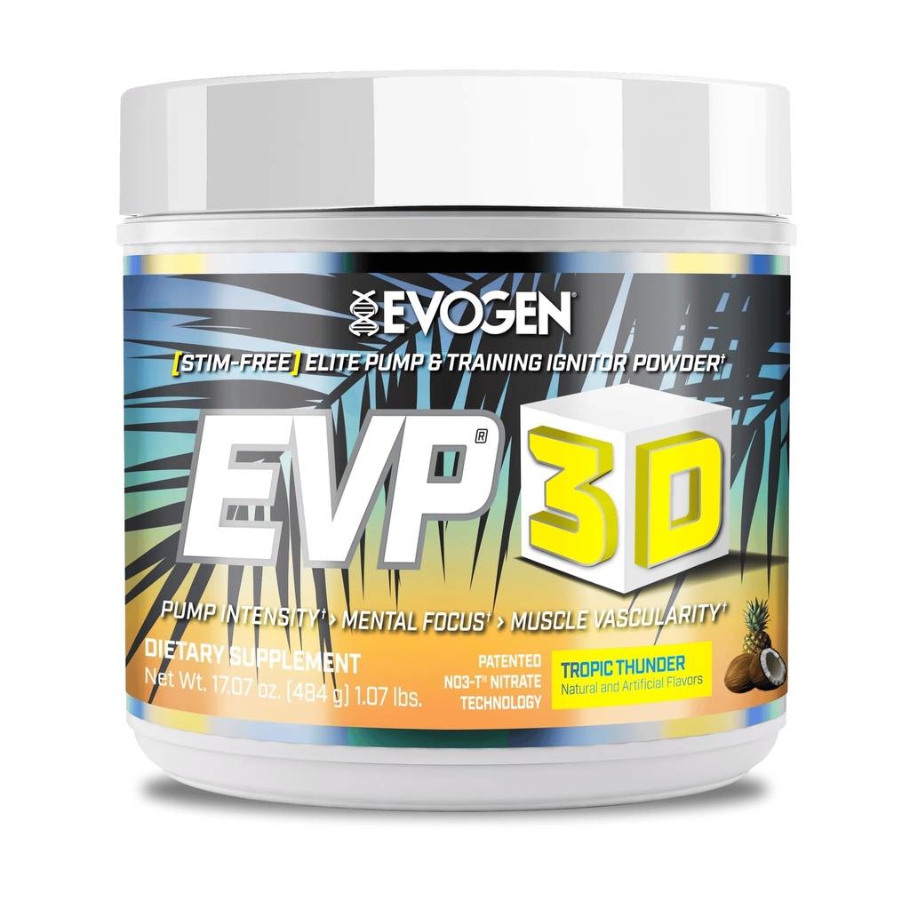 Evogen EVP 3D - Stim Free Pre Workout Powder for Men & Women | Sugar Free Non Stim Preworkout mit Beta Alanine und Kreatin für Energie & Pumpe | Tropic Thunder | 40 Servietten