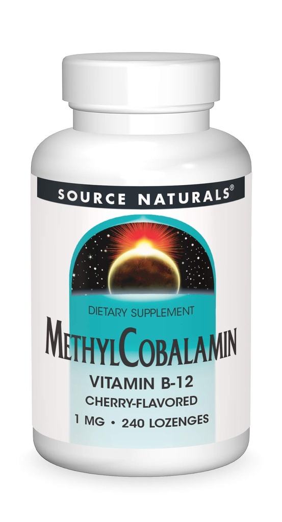 Source Naturelles MéthylCobalamine Vitmain B-12 aromatisé aux cerises, 1 mg - 240 Lozenges