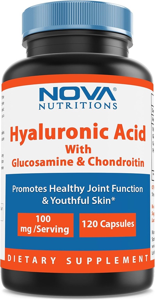 Nova Nutritions Hyaluronsäure 100mg/serving - Fördert jugendliche Haut und gesunde Gelenkfunktion 120 Kapseln