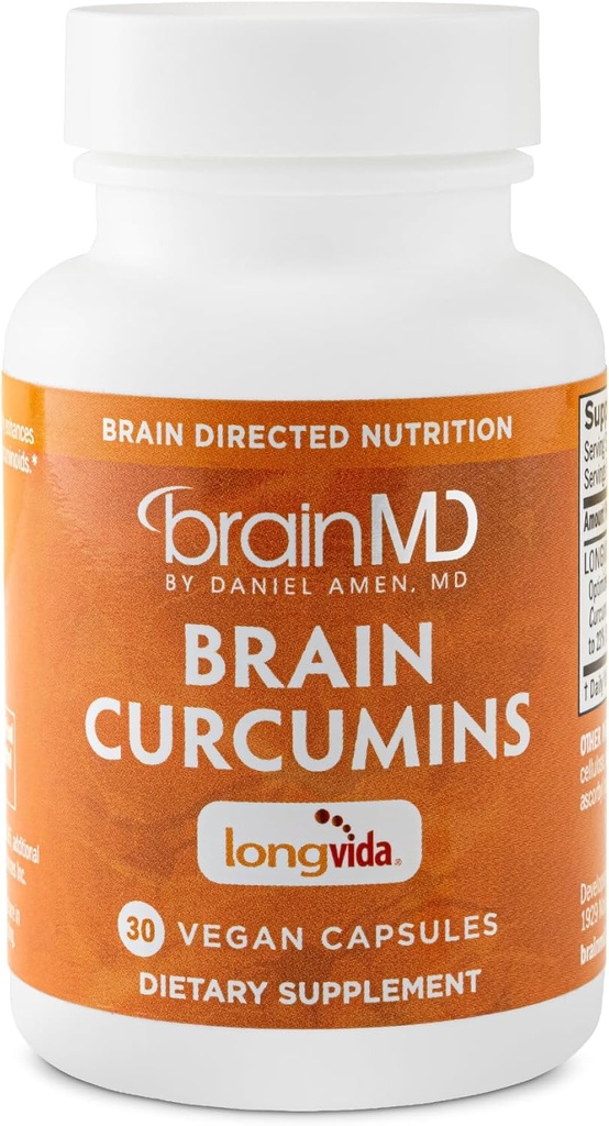 BRAINMD Curcumines cérébrales - 30 capsules véganes - avec la curcumine Longvida - Sans gluten - 30 portions