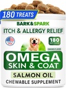 BARK&SPARK Omega 3 für Hunde - 180 Fischöl-Pflege für Hunde, Haut Allergy Chews, Itch Relief, Hot Spots Behandlung - Gemeinsame Gesundheit - Haut- und Mantelergänzung - EPA & DHA-Fettsäuren - Lachsöl
