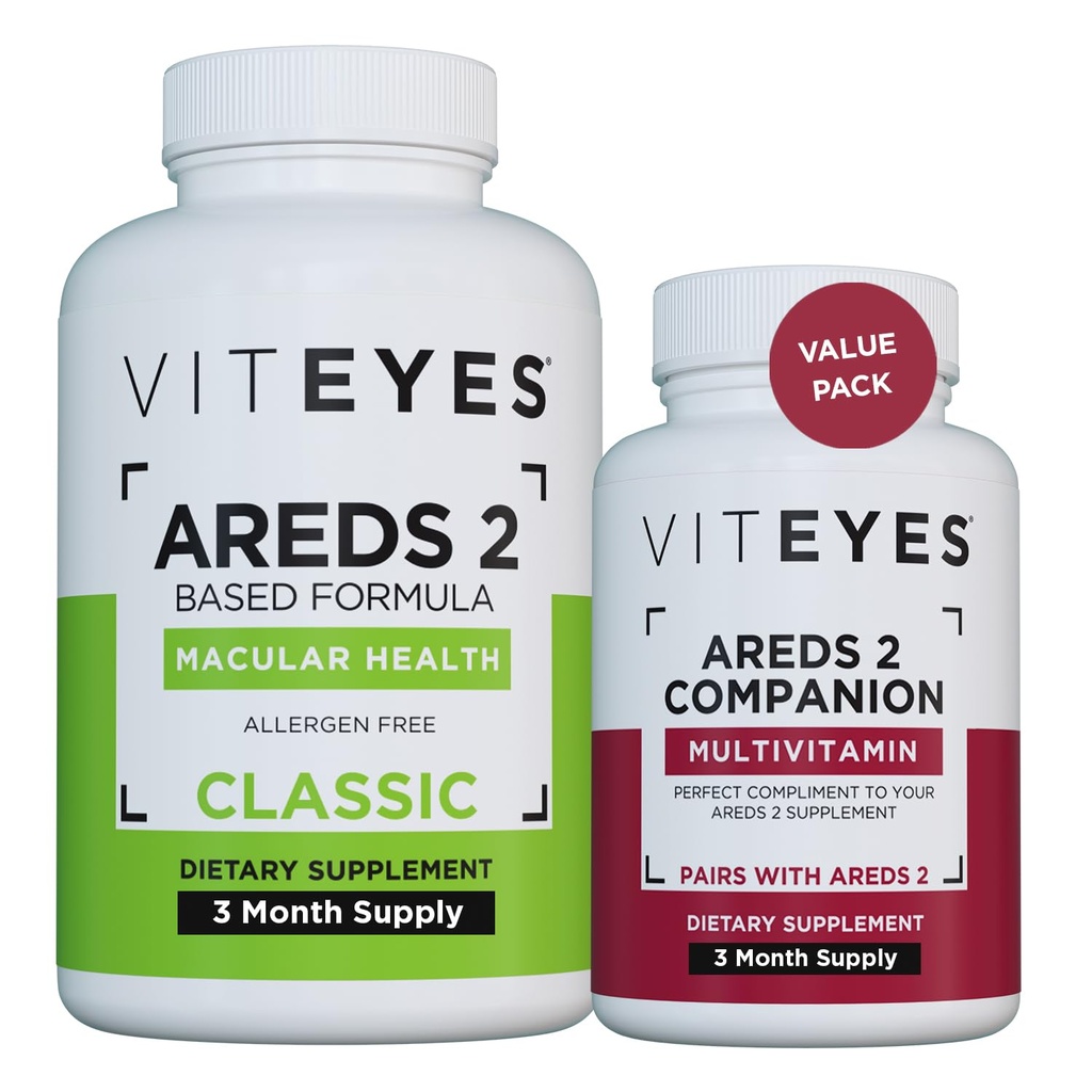 Viteyes AREDS 2 Capsules et Viteyes Multivitamine AREDS 2 Companion, Vitamines oculaires à dose quotidienne unique, approvisionnement de 3 mois