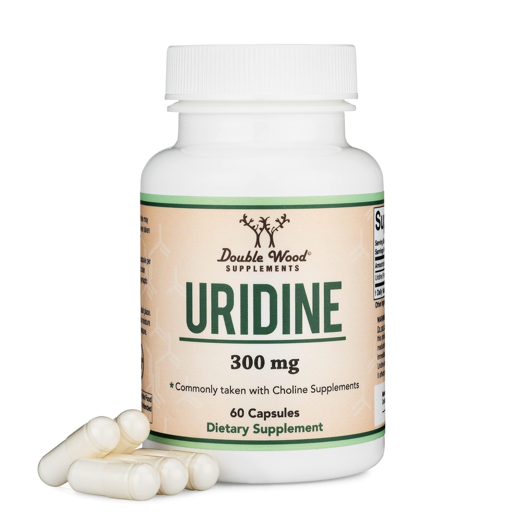 Uridin Monophosphat - Third Party Tested (Choline Enhancer, Anfänger Nootropic) (300mg, 60 Kapseln) Synergie mit Alpha GPC Choline für Gehirngesundheit und Gedächtnis von Double Wood