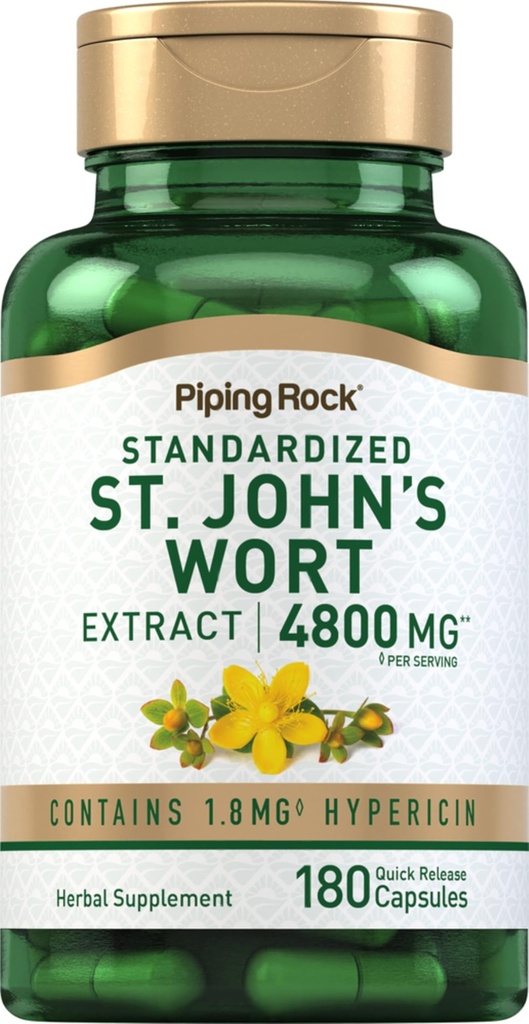 Piping Rock St. John's Wort Kapseln | 4800 mg | 180 Pillen | Extrakt Ergänzung für Frauen und Männer | Non-GMO, Gluten kostenlos