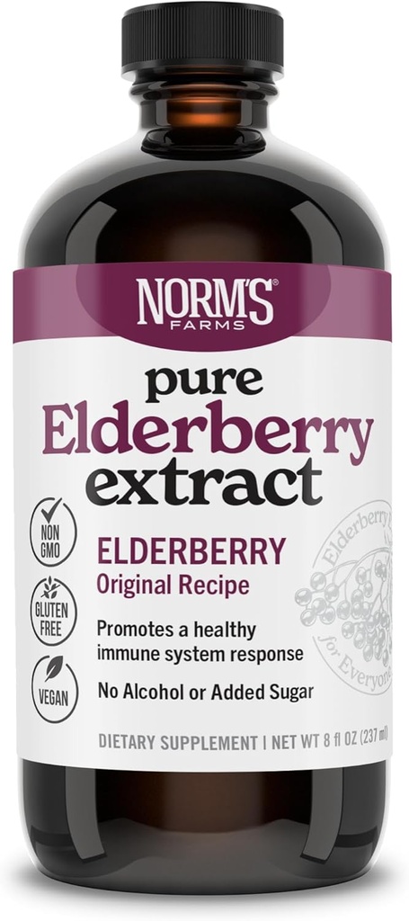Norm’s Farms Pure Elderberry Extract - Hergestellt aus Only Elderberries in USA - Immune, Antioxidante Unterstützung, kein hinzugefügter Zucker, Additive, Vegan, Glutenfrei, Non-GMO, Elderberry Tincture Alkohol Free - 8 Oz