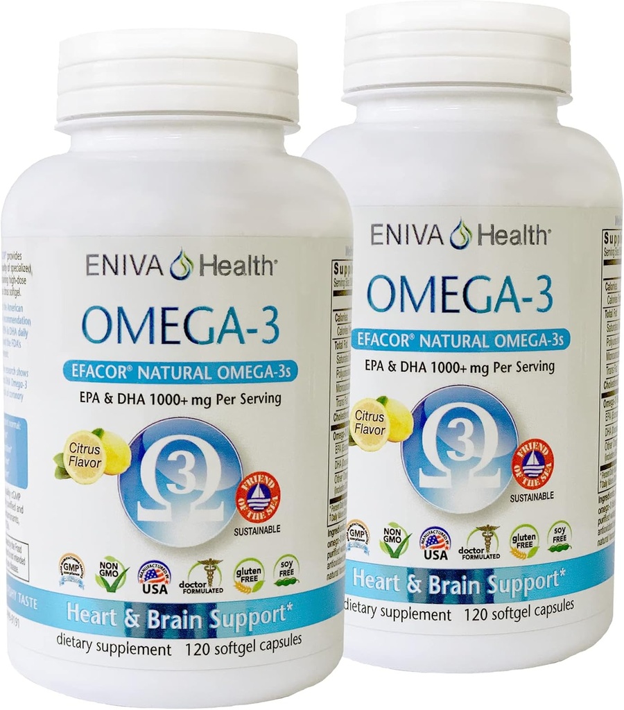 Eniva Omega-3 Fish Oil High EPA/DHA Premium Fish Oil Daily Supplement 2 Pack (240 Kappen)