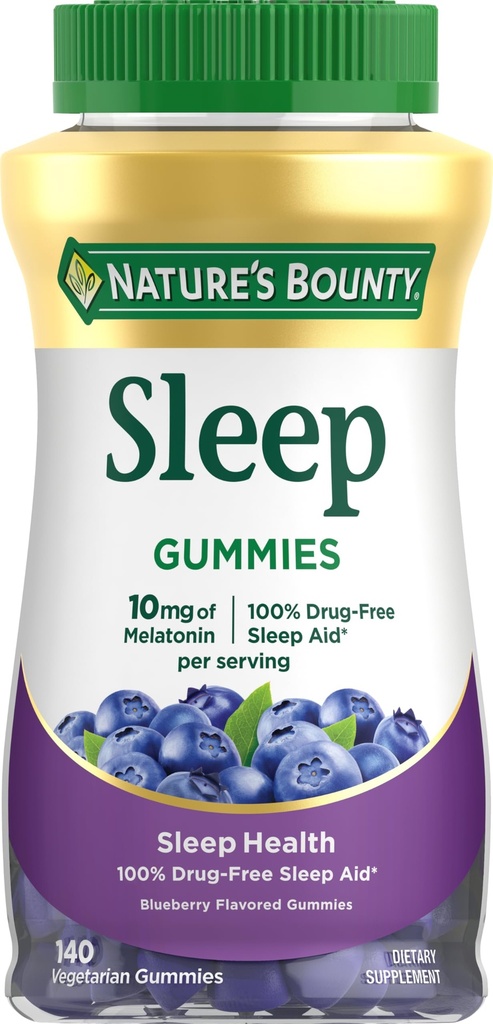 NatureS Bounty 10 mg Mélatonine Gummy, Supplément de sommeil sans médicament, 10 mg, Blueberry, 140 Ct